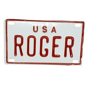 U.S.A Roger Personalized White and Red Mini License Plate – Collectible Bike Tag